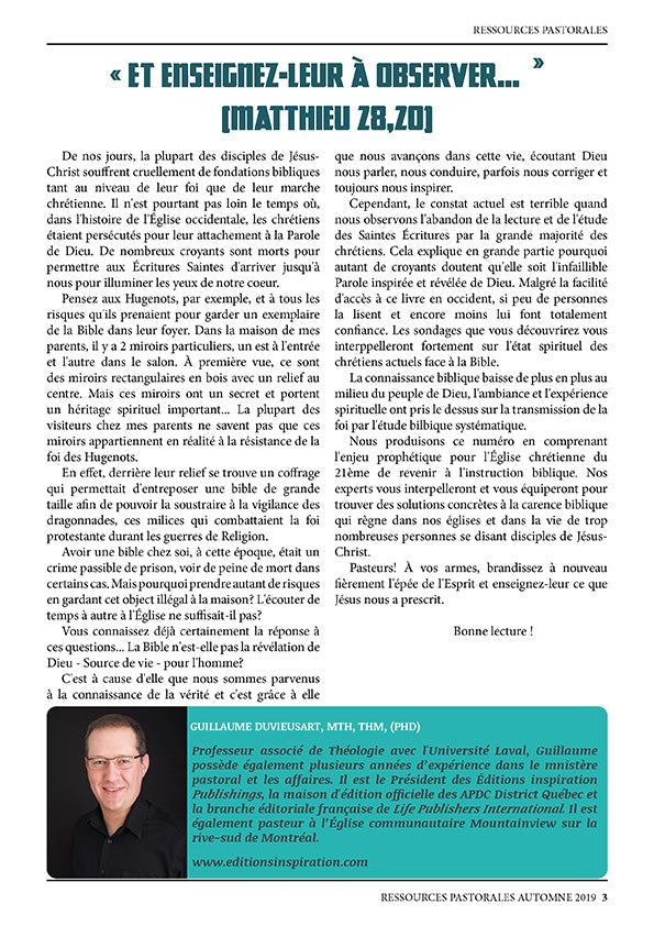 Le défi de l'instruction biblique dans l'Église actuelle | Ressources pastorales numéro 18