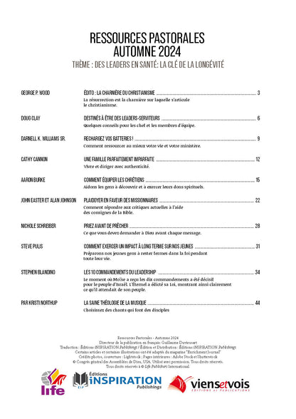 Des leaders en santé: La clé de la longévité | Ressources pastorales numéro 33