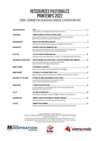 Transmettre un héritage à travers nos vies | Ressources pastorales numéro 25