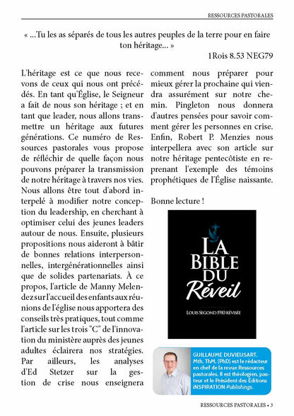 Transmettre un héritage à travers nos vies | Ressources pastorales numéro 25